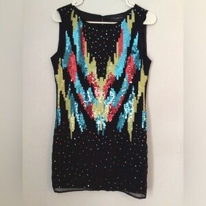 Akira Chicago Black & Multicolored  Sequined Sleeveless Midi Dress. Size Small.